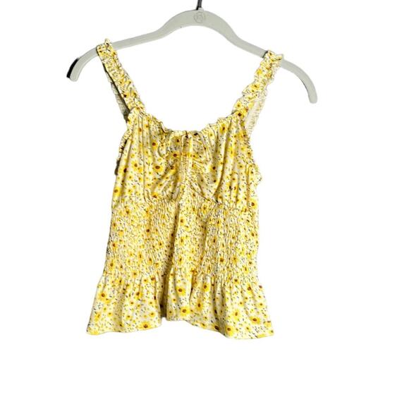 Derek Heart Yellow Sunflower Print Smocked Crop Top Size Medium - Picture 1 of 8